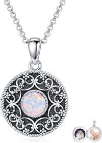 wholesale Sterling Silver Round Picture Locket Necklace Holds 2 Photos Jewelry Gift-Pink Opal Locket Only