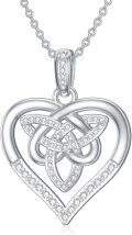 wholesale 925 Sterling Silver Celtic Knot Heart Pendant Necklace with Cubic Zirconia Stones-0-0