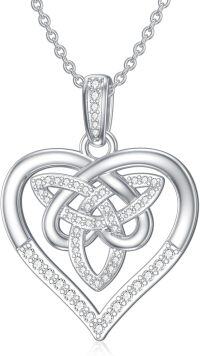 wholesale 925 Sterling Silver Celtic Knot Heart Pendant Necklace with Cubic Zirconia Stones-Celtic Knot - Heart