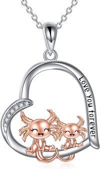 wholesale 925 Sterling Silver Love You Forever Axolotl Heart Pendant Necklace for Women Girls Gifts-two cute axolotl necklace
