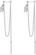 wholesale 925 Sterling Silver Leaf Drop Threader Earring with Chains - Elegant Holiday Accessory for Women-0-0
