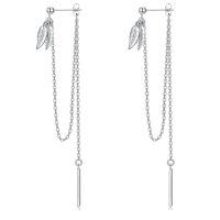 wholesale 925 Sterling Silver Leaf Drop Threader Earring with Chains - Elegant Holiday Accessory for Women-leaf