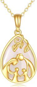 wholesale 14K Gold (AU585) Mother Daughter Pendant Necklace - 22.5mm Handmade Polished Circle Family Jewelry Gift for Wife Mom-0-0
