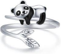 wholesale 925 Sterling Silver Panda Koala Adjustable Open Ring Cute Animal Jewelry Gift for Women Girls-Panda
