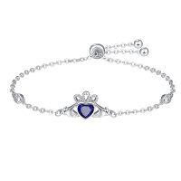 wholesale 925 Sterling Silver Birthstone Claddagh Bracelet for Women Irish Jewelry Gifts-September-Sapphire