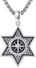 wholesale 925 Sterling Silver Compass Star Norse Viking Runes Pendant Necklace  for Men Women  47cm Chain Length-0-0