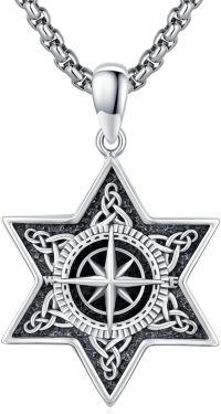 wholesale 925 Sterling Silver Compass Star Norse Viking Runes Pendant Necklace  for Men Women  47cm Chain Length-11-Viking Star