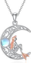 wholesale 925 Sterling Silver Moon Mermaid Pendant with Opal Stone Necklace s for Women-0-0