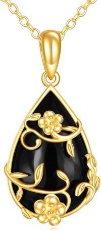 wholesale 14K Gold & Black Crystal Flower Necklace, Vintage 0.9 Bloom Pendant on 16-2 Chain, Hypoallergenic Jewelry Gift for Women-Flower