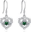 wholesale 925 Sterling Silver Green Crystal Claddagh Celtic Knot Drop Earrings Irish Jewelry-0-0