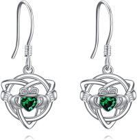 wholesale 925 Sterling Silver Green Crystal Claddagh Celtic Knot Drop Earrings Irish Jewelry-Green