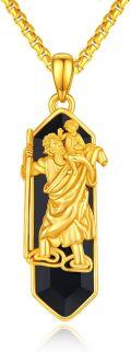 wholesale 925 Sterling Silver Saint Michael Pendant with Black Onyx and Gold Chain for Men Women  48cm Length-0-0