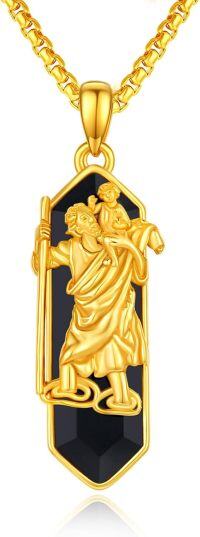 wholesale 925 Sterling Silver Saint Michael Pendant with Black Onyx and Gold Chain for Men Women  48cm Length-St Christopher