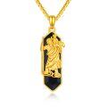wholesale 925 Sterling Silver Gold Plated Saint Christopher Black Onyx Pendant Necklace-0-0
