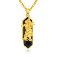wholesale 925 Sterling Silver Gold Plated Saint Christopher Black Onyx Pendant Necklace-St Christopher