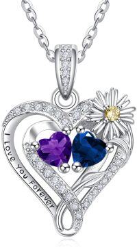 wholesale  Sterling Silver Daisy Heart Birthstone Necklace for Women -02-09-Feb-Sept
