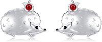wholesale 925 Sterling Silver Hedgehog Red Crystal Stud Earrings for Women-Hedgehog