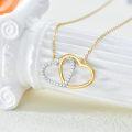 wholesale 14K Gold Double Heart Diamond Pendant Necklace for Women - 2mm Chain Length: Adjustable from 38cm to 47cm (15 to 19)-0-2
