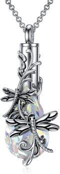 wholesale 925 Sterling Silver Crystal Dragonfly Cremation Keepsake Pendant Necklace for Ashes Memory Jewelry-0-0