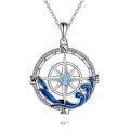 wholesale 925 Sterling Silver Compass Wave Blue Crystal Pendant Necklace for Women Girls-0-0