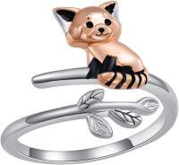 wholesale 925 Sterling Silver Animal Ring Highland Cow Panda Snake Koala Adjustable Open Ring for Women Christmas Birthday Gift-Red Panda