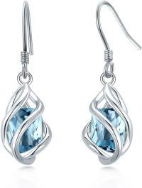 wholesale 925 Sterling Silver May Birthstone Dangle Drop Earrings Mother s Day Valentine s Birthday Anniversary Gifts for Women Girls-03-Mar-Aquamarine