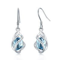 wholesale 925 Sterling Silver Twisted Design Yellow Gemstone Drop Earrings-03-Mar-Aquamarine