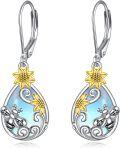 wholesale 925 Sterling Silver Sunflower & Bee Teardrop Moonstone Hypoallergenic Leverback Dangle Earrings for Women Gifts-0-0