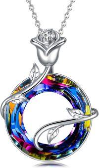 wholesale Sterling Silver Austrian Crystal Infinity Rose Pendant Necklace-Purple-Volcanic Crystal