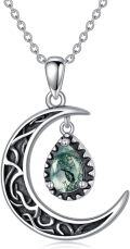 wholesale Sterling Silver Emerald Red Purple Black Rainbow Topaz Green Aquamarine Blue Moss Agate Celtic Moon Teardrop Necklace-0-11