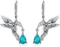 wholesale  Sterling Silver Turquoise Vintage 7 5mm Teardrop Hummingbird Dangle Earrings -Hummingbird-A