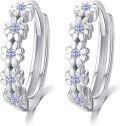 wholesale 925 Sterling Silver & Cubic Zirconia Daisy Hoop Earrings for Women, Innocence Flower Jewelry Gift for Mom Wife Sister, 0.55 Diameter-0-0