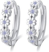 wholesale 925 Sterling Silver & Cubic Zirconia Daisy Hoop Earrings for Women, Innocence Flower Jewelry Gift for Mom Wife Sister, 0.55 Diameter-Daisy-05