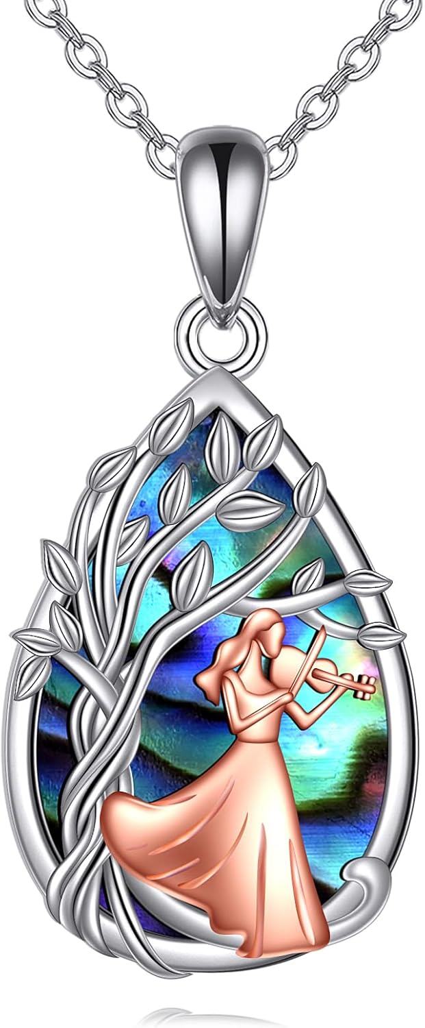 Sterling Silver Abalone Shell Tree of Life Necklace -Violin
