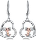 wholesale 925 Sterling Silver I Love You Forever Sloth Dangle Earrings with Cubic Zirconia and Heart-Shaped Pendant-0-0