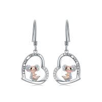 wholesale 925 Sterling Silver I Love You Forever Sloth Dangle Earrings with Cubic Zirconia and Heart-Shaped Pendant-C-Axolotl