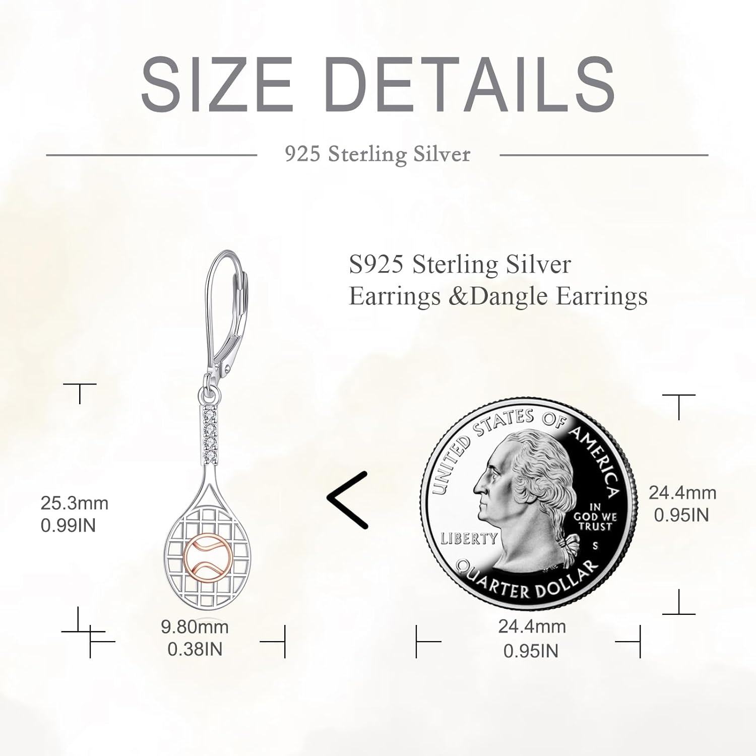 Sterling Silver Tennis Hockey Earrings for Women Sport Lover Dangle Jewelry-0-5