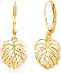 wholesale Gold 925 Sterling Silver Monstera Leaf Palm Frond Dangle Earrings for Women Girls Fashion Jewelry-0-4