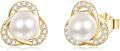 wholesale 925 Sterling Silver Round Freshwater Pearl and Cubic Zirconia Stud Earrings for Women-0-0