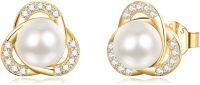 wholesale 925 Sterling Silver Round Freshwater Pearl and Cubic Zirconia Stud Earrings for Women-Stud