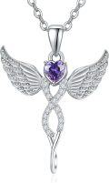 wholesale Sterling Silver Angel Birthstone Necklace with 12 Crystal Gemstones for Protection & Love-0-0