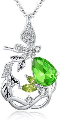 wholesale 925 Sterling Silver Crystal Red Butterfly Vine Birthstone Necklace for Women-Green August