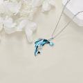 wholesale 925 Sterling Silver Blue Crystal Dolphins with Round Turquoise Stone Pendant Necklaces for Women Girls s 43cm Chain Length-0-1