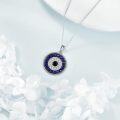 wholesale 925 Sterling Silver Evil Eye Pendant Necklace for Women with Blue Sapphire and Black CZ Amulet Gift-0-2