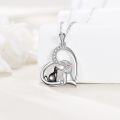 wholesale 925 Sterling Silver Heart Girl and Cat Pendant Necklace with Cubic Zirconia Stones-0-3