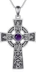 wholesale 925 Sterling Silver Amethyst Celtic Knot Cross Pendant Necklace for Women-0-0