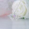 wholesale 925 Sterling Silver Pink Fire Opal Lotus Flower Pendant Necklace-0-1