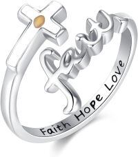wholesale 925 Sterling Silver Faith Hope Love Adjustable Ring-A1-Faith Cross Mustard Seed Ring