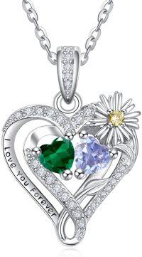 wholesale  Sterling Silver Daisy Heart Birthstone Necklace for Women -05-06-May-Jun