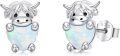 wholesale 925 Sterling Silver Opal Cow Stud Earrings with Heart-Shaped Stone and Hypoallergenic Backing-0-0